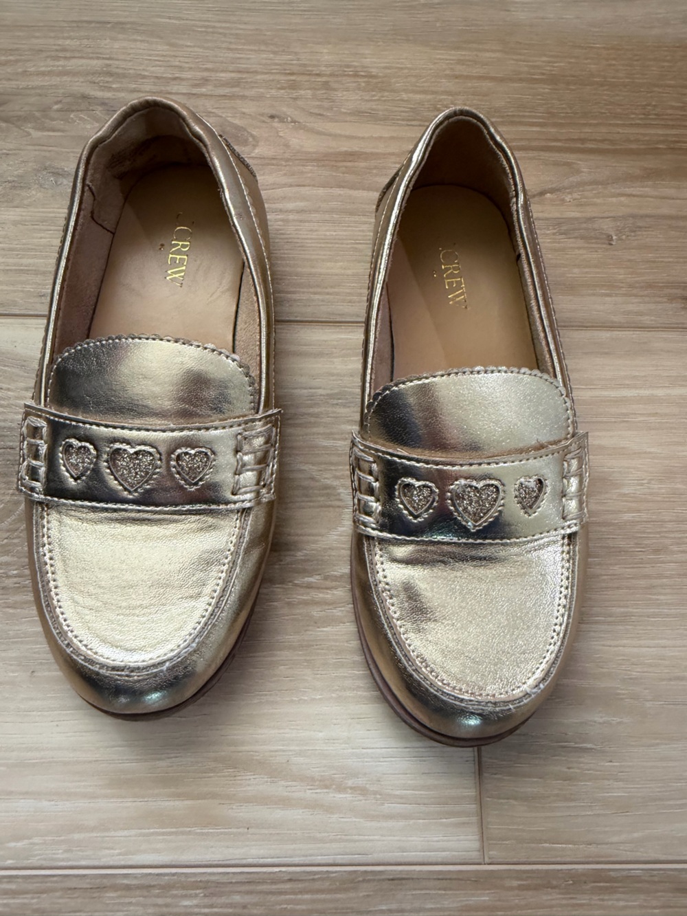J. Crew Metallic Gold Heart Detail Penny Loafers - Women